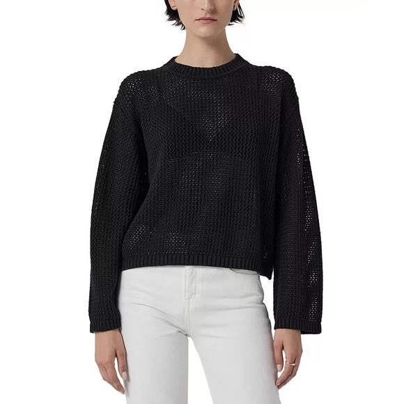 Velvet by Graham & Spencer Sweaters - Velvet by Graham & Spencer Women Black Open Knit Cotton Kanan Sweater Size S